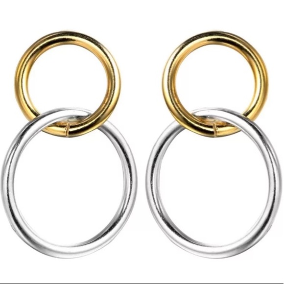 NEW Two Tone Double Interlocking Circle Earrings - Picture 6 of 6
